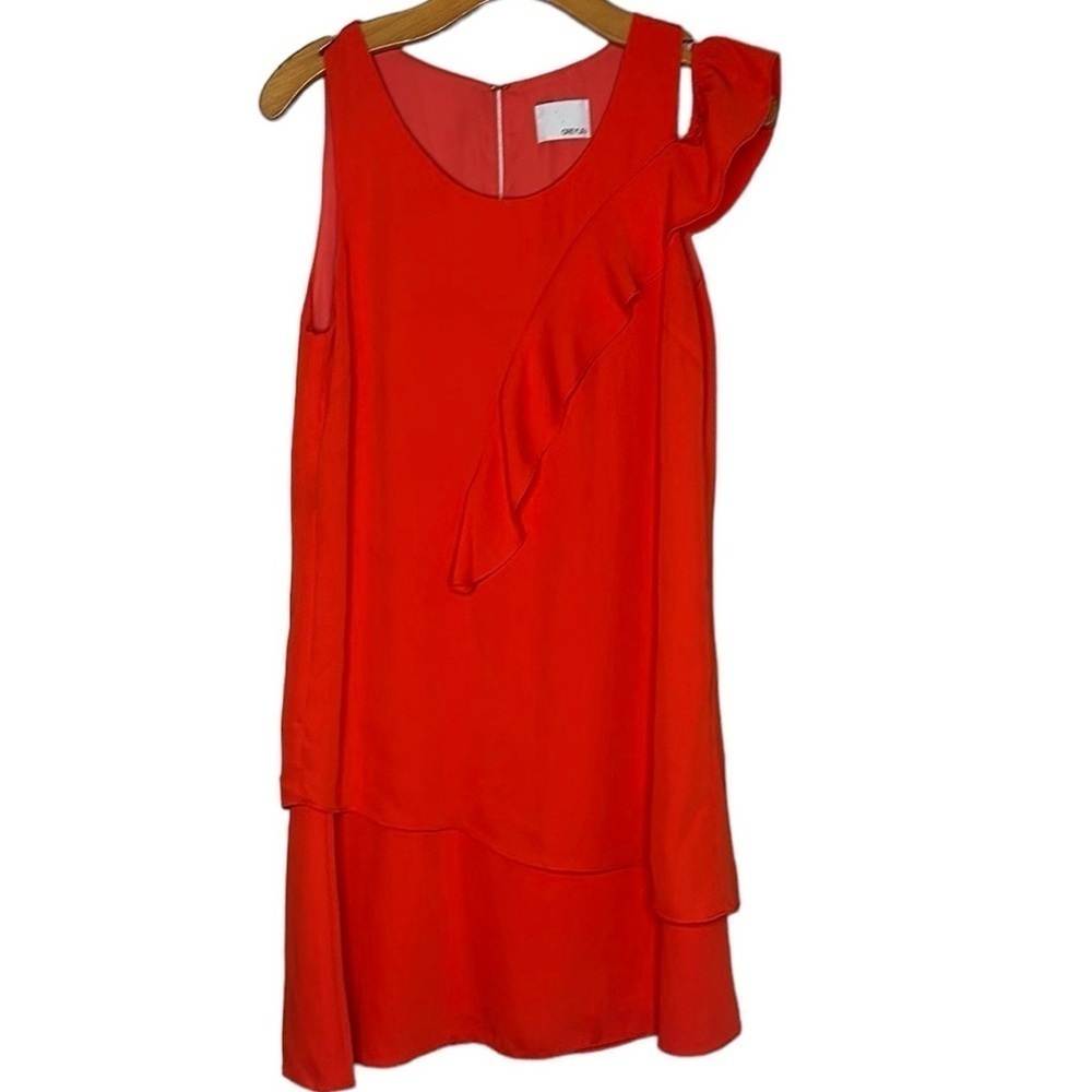 Anthropologie Greylin Sleeveless Orange Asymmetrical Ruffle Mini Dress Sz Small